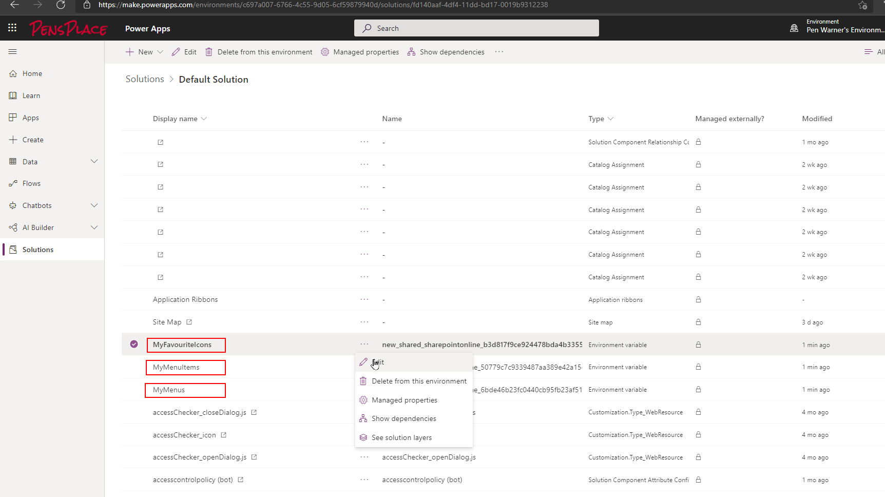 Configure List Environment Variables