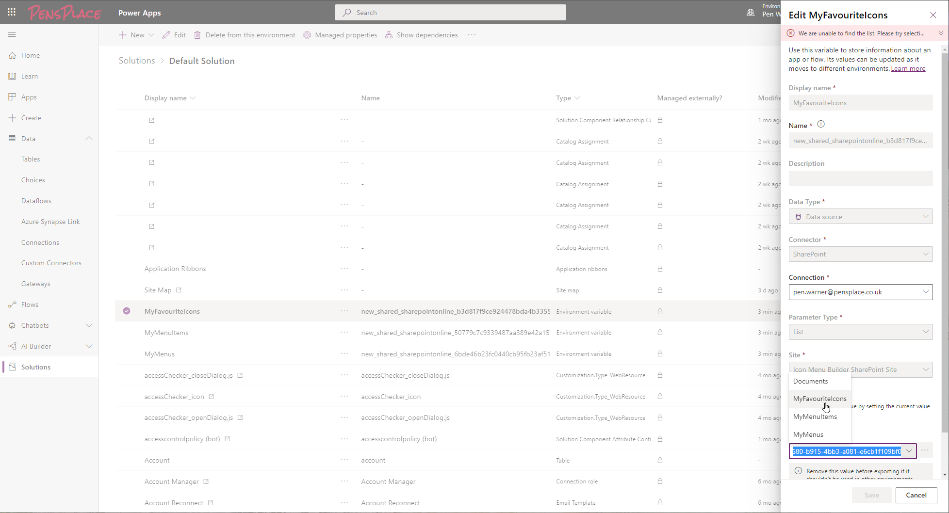 Configure List Environment Variables