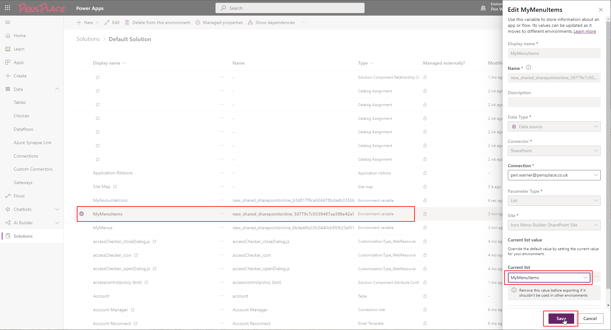 Configure List Environment Variables